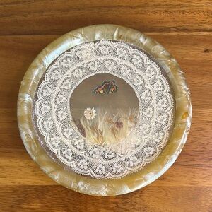 Vintage Doily Decorative Plate‎ with Lace and Butterfly Design floral stand